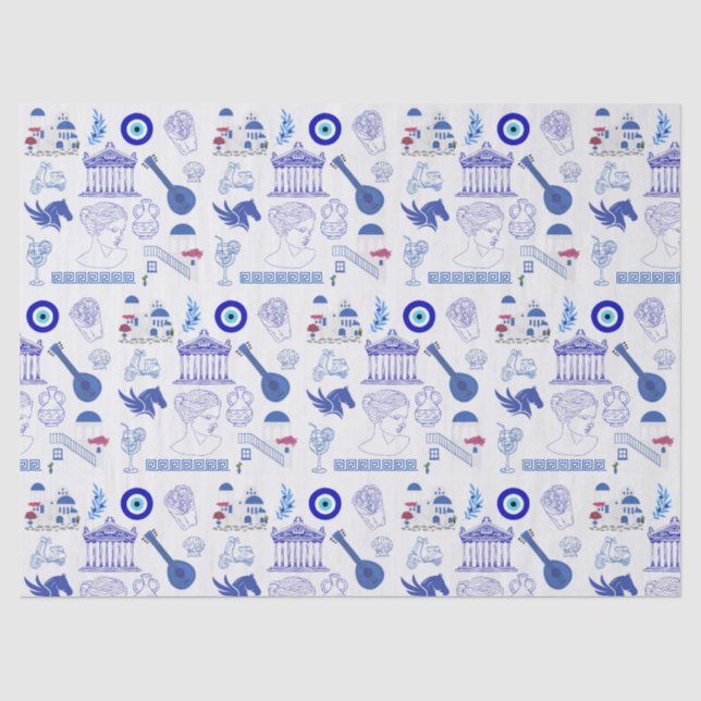 Greece Blue and White Tissue Paper (Front)