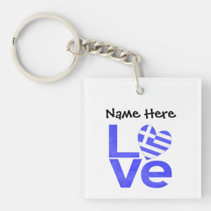 Greece Blue LOVE Heart Flag Personalised Key Ring