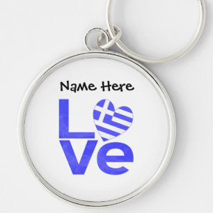 Greece Blue LOVE Heart Flag Personalised  Key Ring