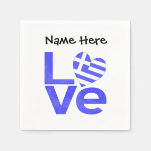 Greece Blue LOVE Heart Flag Personalised Napkin