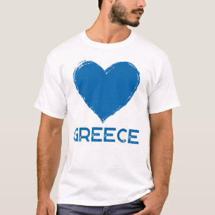 Greece Blue Love Heart Men's White T-Shirt