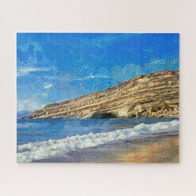 Greece. Crete. Sea waves coming ashore. Jigsaw Puzzle (Horizontal)