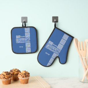 Greece custom monogram oven mitt & pot holder set