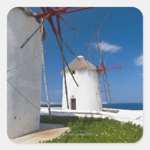 Greece, Cyclades Islands, Mykonos, Old windmills 2 Square Sticker