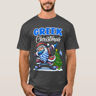Greece Dabbing Santa Christmas Greece Flag for fri T-Shirt