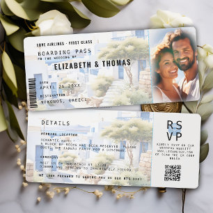 Greece Destination Boarding Pass Photo Wedding Invitation