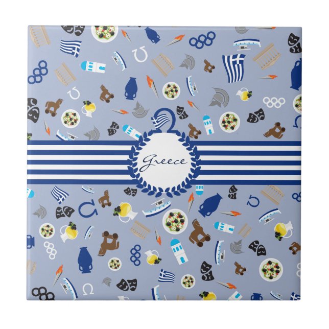 Greece: famous items of the country tile (Front)