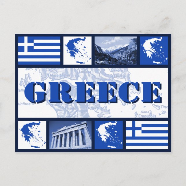 Greece Flag and Map Postcard (Front)
