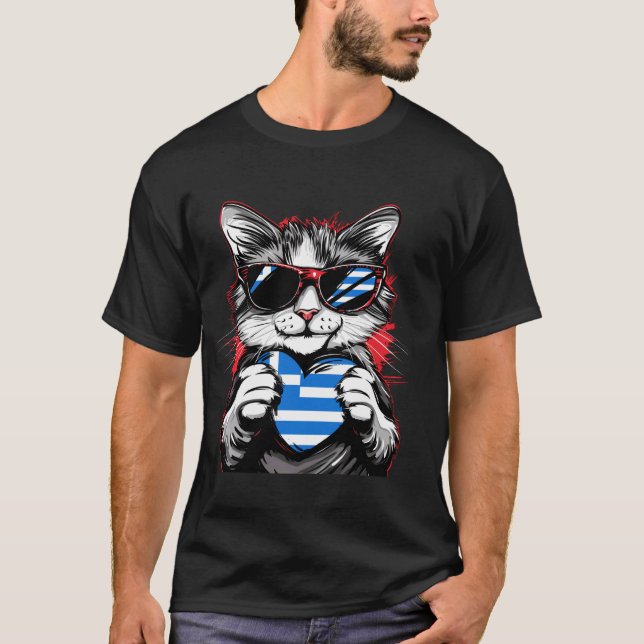 Greece Flag Cat Hellenes Greek Pride Hellenic Gree T-Shirt (Front)