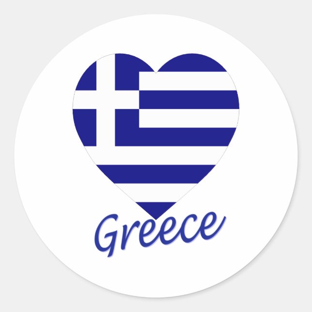 Greece Flag Heart Classic Round Sticker (Front)