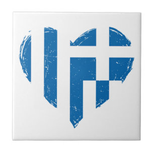 Greece Flag Heart Distressed Design Ceramic Tile