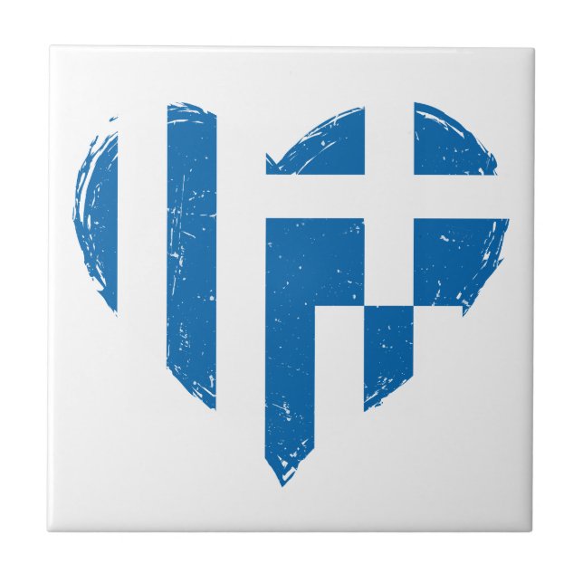 Greece Flag Heart Distressed Design Ceramic Tile (Front)