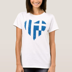 Greece Flag Heart Distressed Women's White T-Shirt