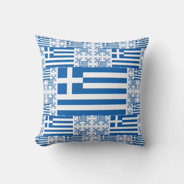 Greece Flag in Multiple Colourful Layers Cushion (Front)