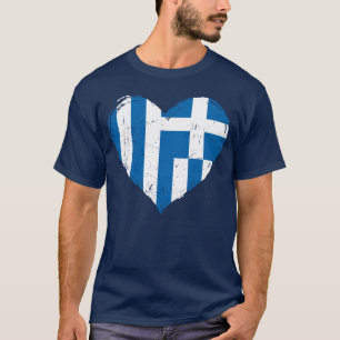Greece Flag Love Heart Distressed Men's Blue T-Shirt