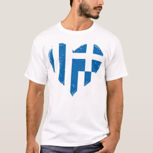 Greece Flag Love Heart Distressed Men's White T-Shirt