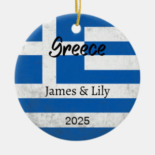 Greece Flag Ornament, Personalised Greece Ceramic Ornament