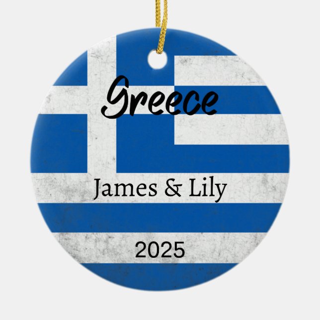 Greece Flag Ornament, Personalised Greece Ceramic Ornament (Front)