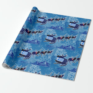 Greece flag Santa sleigh Christmas wrap paper