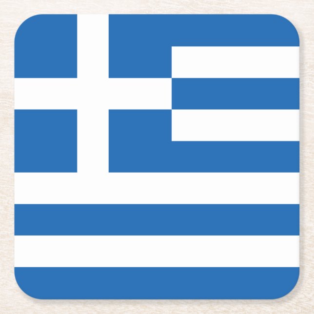 Greece Flag Square Paper Coaster (Front)