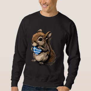 Greece Flag Squirrel Heart Greek Roots Hellenic Gr Sweatshirt
