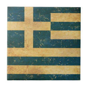Greece Flag Vintage Grunge Design Ceramic Tile