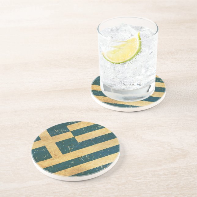 Greece Flag Vintage Grunge Design Coaster (Side)