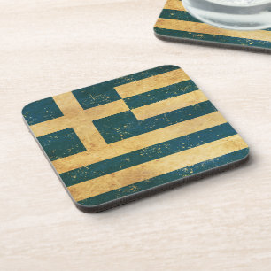 Greece Flag Vintage Grunge Design Coaster