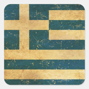 Greece Flag Vintage Grunge Design Square Sticker