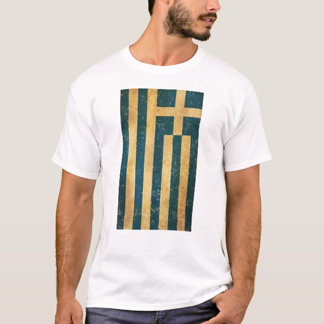 Greece Flag Vintage Grunge Men's White T-Shirt (Front)