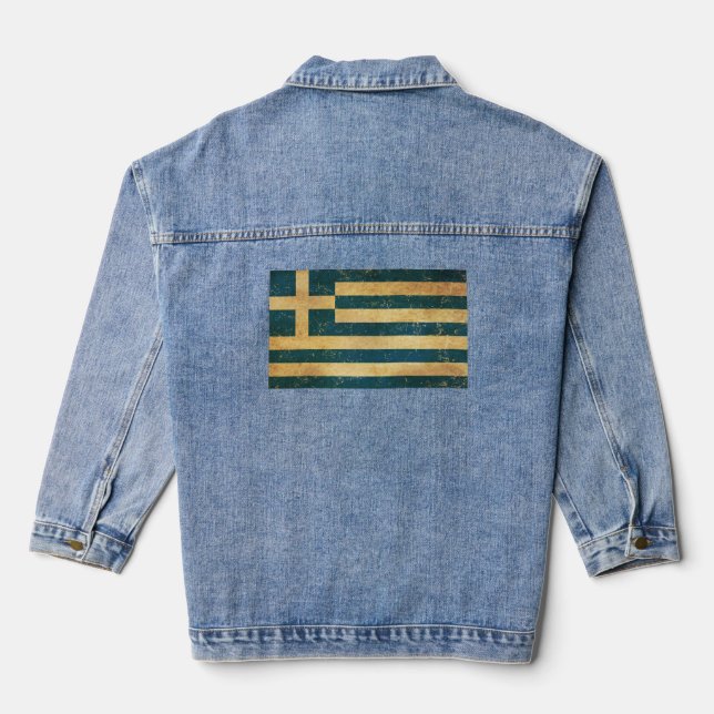 Greece Flag Vintage Grunge Women's Denim Jacket (Back)