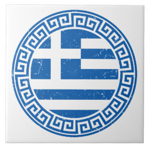 Greece Flag With Greek Key Pattern Ceramic Tile