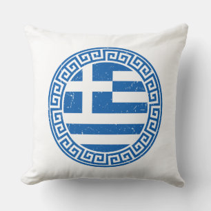 Greece Flag With Greek Key Pattern Cushion