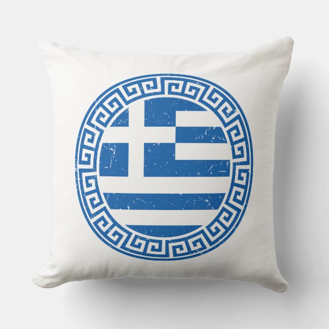 Greece Flag With Greek Key Pattern Cushion (Front)