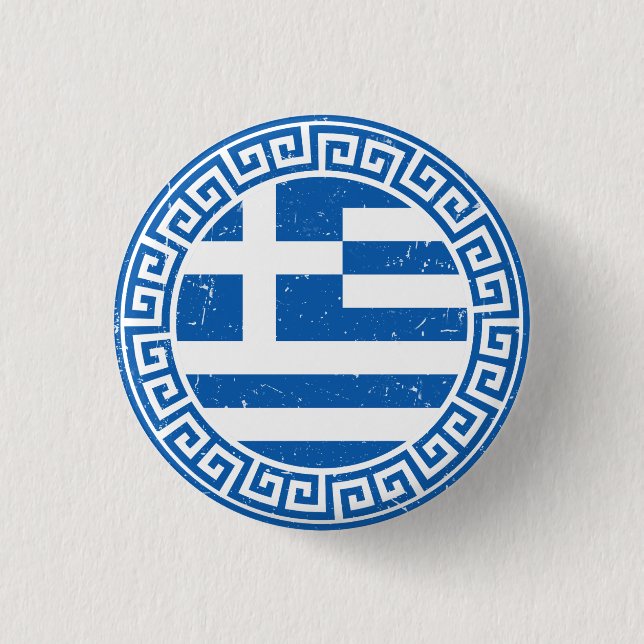 Greece Flag With Greek Key Pattern Design Button (Front)