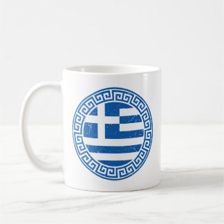 Greece Flag With Greek Key Pattern Design Coffee Mug