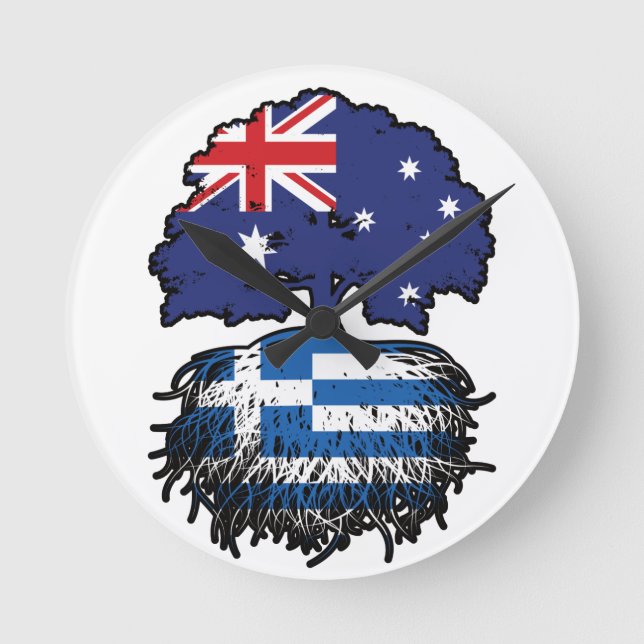 Greece Greek Australian Australia Tree Roots Flag Round Clock (Front)