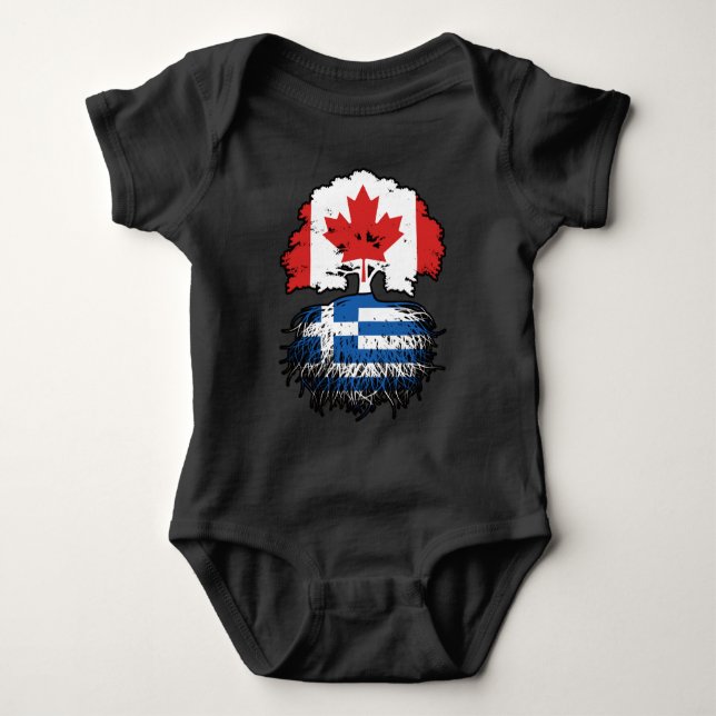 Greece Greek Canadian Canada Tree Roots Flag Baby Bodysuit (Front)