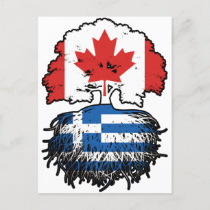 Greece Greek Canadian Canada Tree Roots Flag Postcard