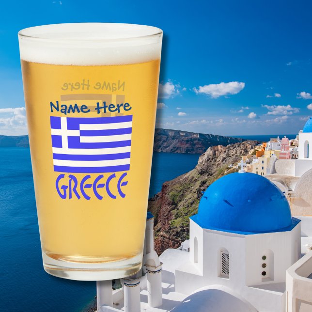 Greece Greek Flag Blue Personalisation  Glass (Creator Uploaded)