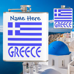 Greece Greek Flag Blue Personalisation Hip Flask