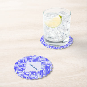 Greece Greek Flag Tiled Blue Personalisation  Paper Coaster