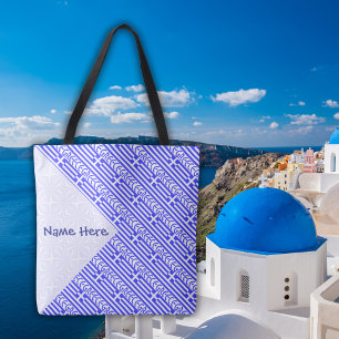 Greece Greek Flag Tiled Blue Personalised  Tote Bag