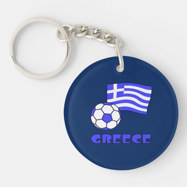Greece Greek Flag with Soccer Ball Blue Background Key Ring (Front)
