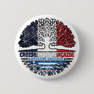 Greece Greek French France Tree Roots Flag 6 Cm Round Badge
