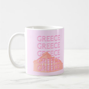 Greece, Greek Travel Art, Pastel Travel Art, Pink Coffee Mug