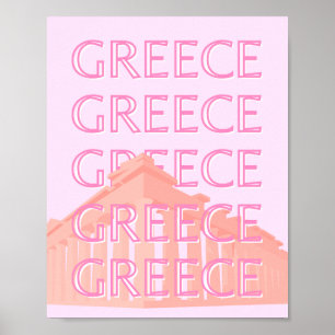 Greece, Greek Travel Art, Pastel Travel Art, Pink Poster