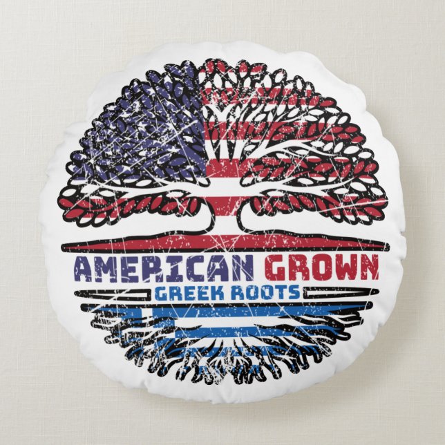 Greece Greek US American USA United States Tree Round Cushion (Front)