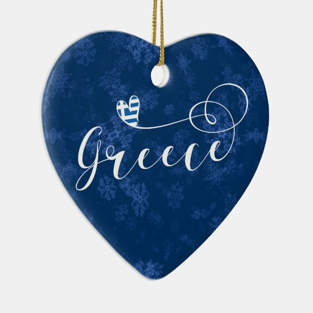 Greece Heart, Christmas Tree Ornament, Greek Ceramic Ornament (Right)