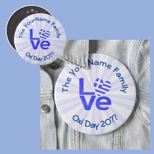 Greece Heart Flag Blue LOVE Personalised 6 Cm Round Badge